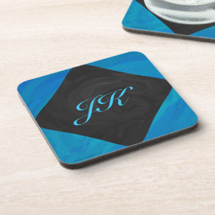 Posavasos Monograma Azul Oceano y Negro