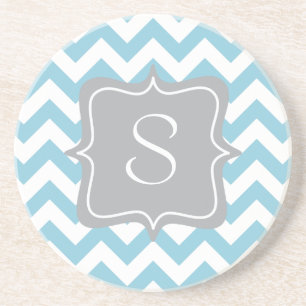 Posavasos Monograma azul y blanco del zigzag