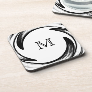 Posavasos Monograma Black Swirt Resumen Arte #2