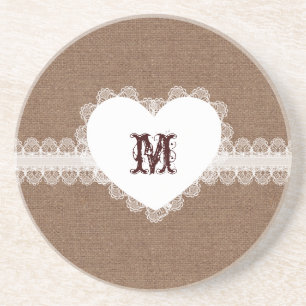Posavasos Monograma blanco en la arpillera - moda lamentable