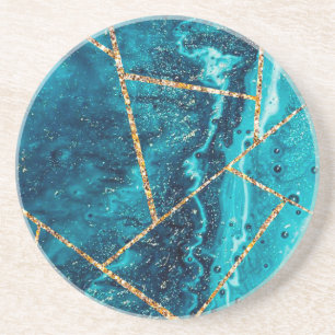 Posavasos Monograma Chic Geoda de Ágata Dorada Azul Marinho 