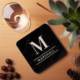 Posavasos Monograma clásico de la familia negra personalizad