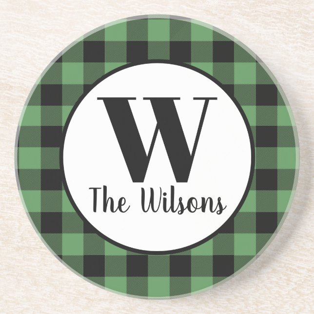 Posavasos Monograma clásico negro con relleno de búfalo (Frente)