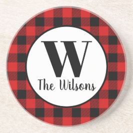 Posavasos Monograma clásico rojo negro con relleno de búfalo