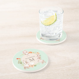 Posavasos Monograma Conejo Conejo Floral Giro Personalizado