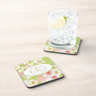 Posavasos Monograma Cumpleaños Elegante Tropical