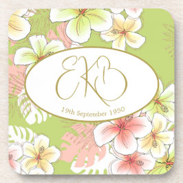 Posavasos Monograma Cumpleaños Elegante Tropical