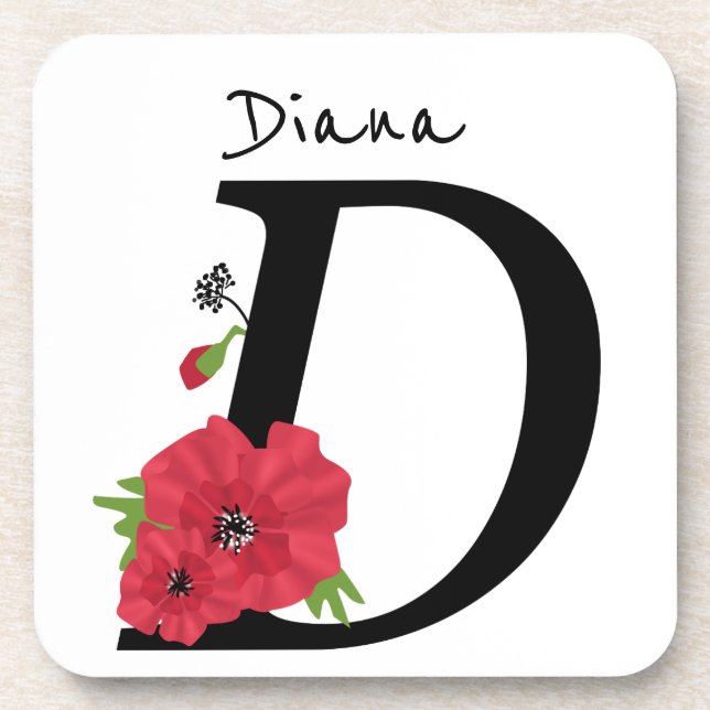 Posavasos Monograma D, letra D, flores, monograma, monograma (Frente)
