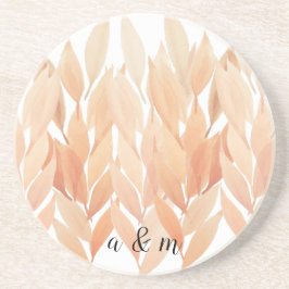 Posavasos Monograma de Acuarela de Follaje de Coral
