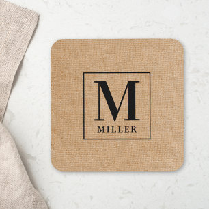 Posavasos Monograma de apellido familiar marrón rústico