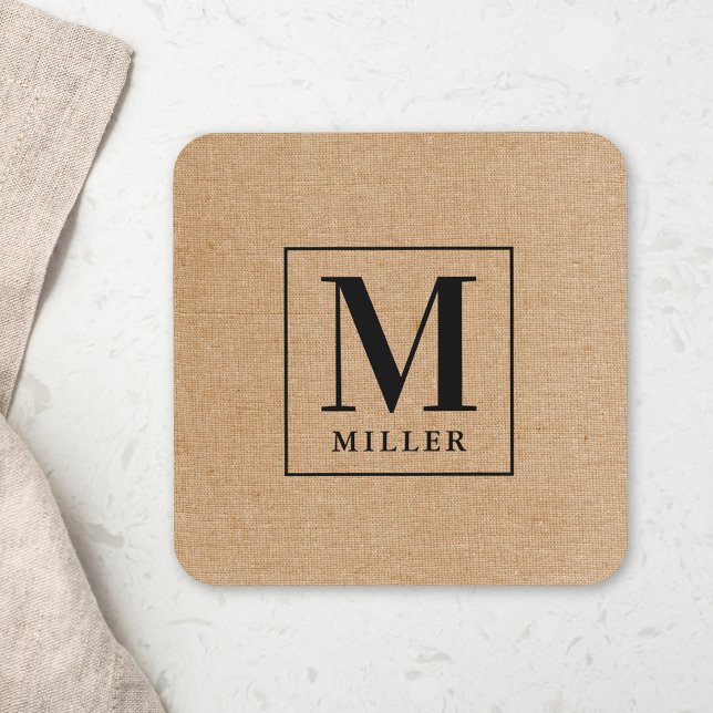 Posavasos Monograma de apellido familiar marrón rústico (Subido por el creador)