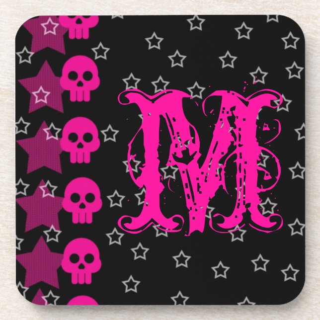 Posavasos Monograma de bebidas de Punk de la EMO Girly Skull (Frente)
