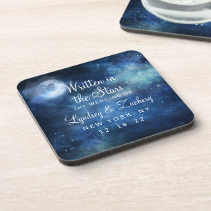 Posavasos Monograma de boda celestial de luna llena en el ci