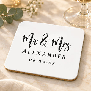 Posavasos Monograma de boda con letra script cepillada de Sr