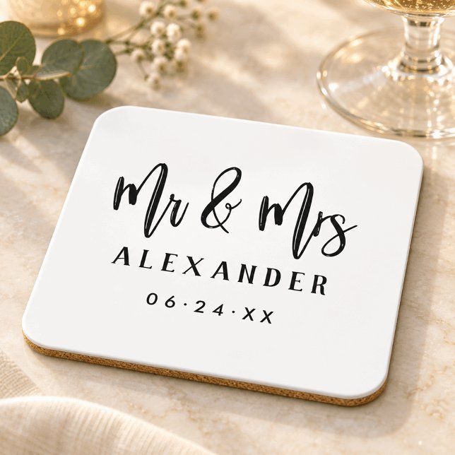 Posavasos Monograma de boda con letra script cepillada de Sr (Subido por el creador)