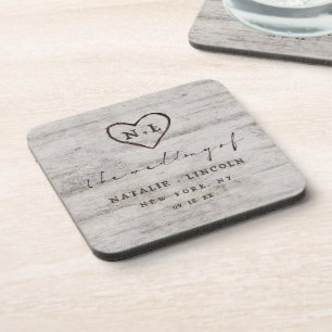 Posavasos Monograma de boda de abedul rústico de dulces tall
