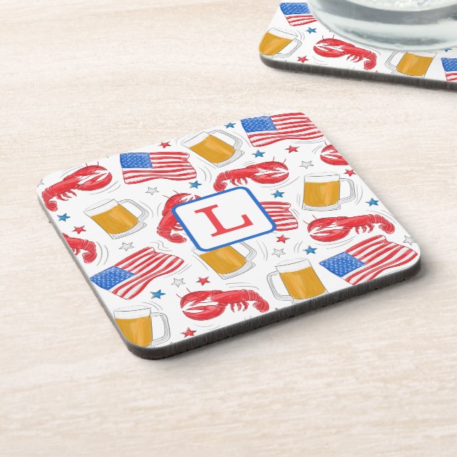 Posavasos Monograma de bogavante con bandera de Estados Unid (Lado Izquierdo)