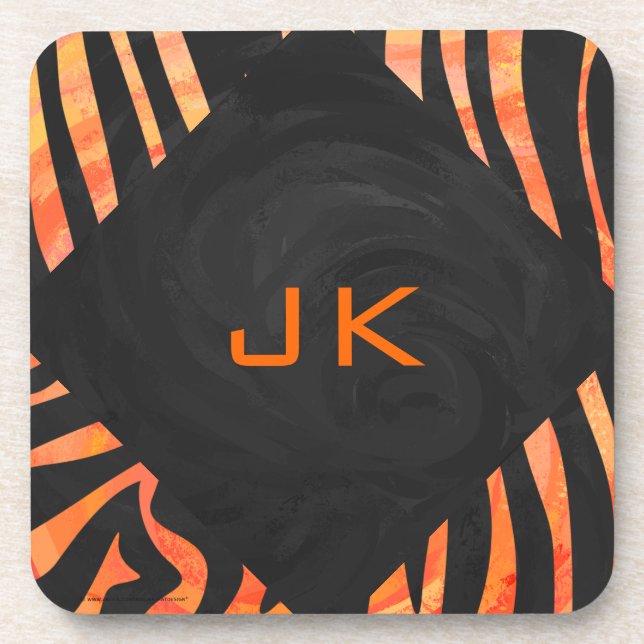 Posavasos Monograma de cebra negra y naranja (Frente)