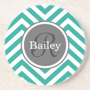Posavasos Monograma de Chevron Azul verde azulado