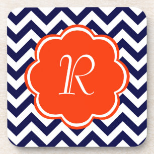 Posavasos Monograma de Chevron de los azules marinos