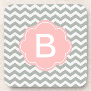 Posavasos Monograma de chevron gris moderno y elegante