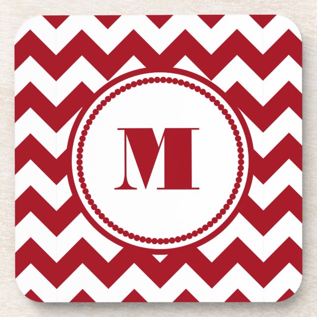 Posavasos Monograma de Chevron Rojo Moderno (Frente)