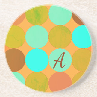 Posavasos Monograma de círculos naranja, verde y azul turque
