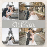 Posavasos Monograma de Collage de fotos moderno Gris de reci<br><div class="desc">Celebra tu reciente matrimonio con este diseño monogramado de 4 fotos.</div>