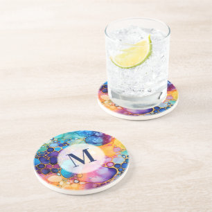 Posavasos Monograma de colorido y moderno tinta de alcohol a