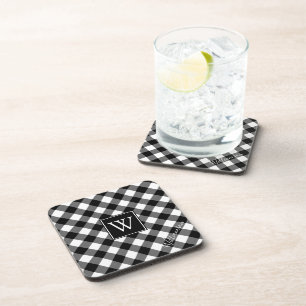 Posavasos Monograma de comprobación de búfalo de B&W (nombre