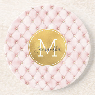 Posavasos Monograma de confeti de acuarela en rosa niña dora