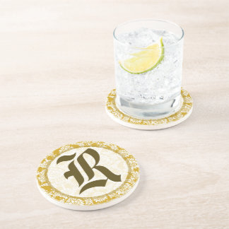 Posavasos Monograma de Damasco de Oro Boda Aniversario de la