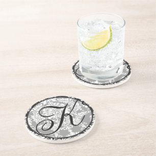Posavasos Monograma de Damask Boda Aniversario Coasters