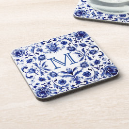 Posavasos Monograma de diseño azul Delft