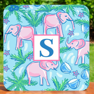 Posavasos Monograma de Elefante Preppy Tropical