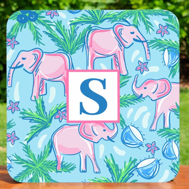 Posavasos Monograma de Elefante Preppy Tropical (Subido por el creador)
