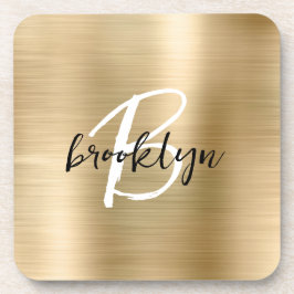 Posavasos Monograma de escritura blanca Metalizado cepillado