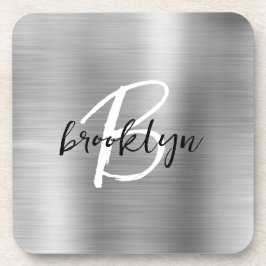 Posavasos Monograma de escritura blanca Metalizado cepillado