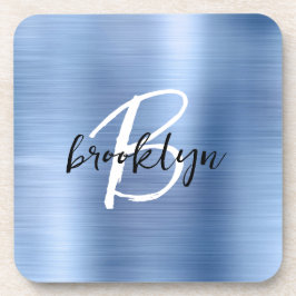 Posavasos Monograma de escritura blanca Metalizado cepillado