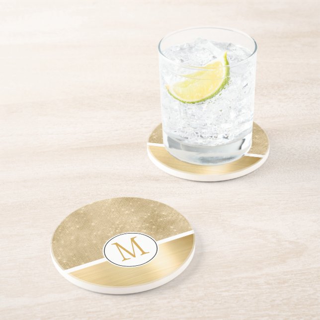 Posavasos Monograma de espuma de glam dorado (Lado)