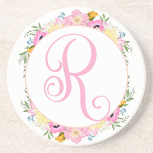 Posavasos Monograma de floral rosa