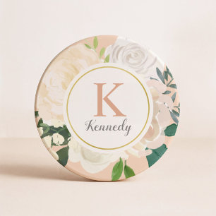Posavasos Monograma de Floral Verde Rosa Dorado Rubor