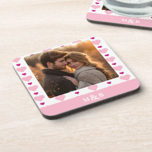 Posavasos Monograma de foto rosa y blanco lindo