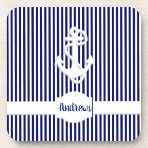 Posavasos Monograma de franjas y anclas o Personalizado de n