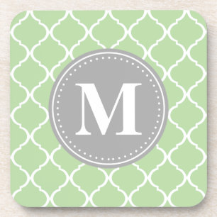 Posavasos Monograma de gris de cuero marrón verde de menta m