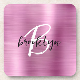 Posavasos Monograma de guion blanco negro Metalizado cepilla