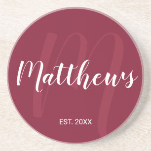 Posavasos Monograma de guión moderno personalizado y apellid