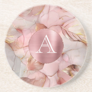 Posavasos Monograma de hojas de oro rosadas de Rubor