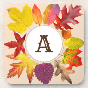 Posavasos Monograma de hojas de otoño
