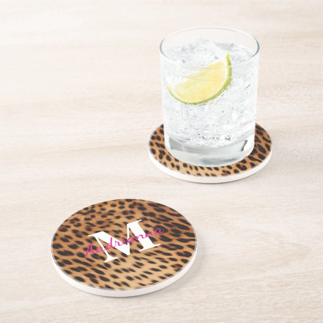 Posavasos Monograma de impresión de animales leopardos (Lado)